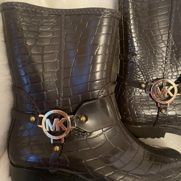 NWOT Michael Kors MK Logo Fulton Iconic Harness Equestrian Rain Boots size 6 - Picture 3 of 8